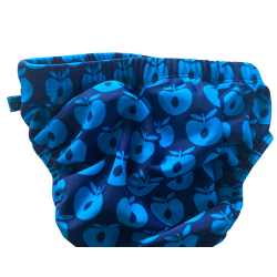 Smfolk - Badetj / Badebukser  i mrkebl med bler, str. 80-86 cm