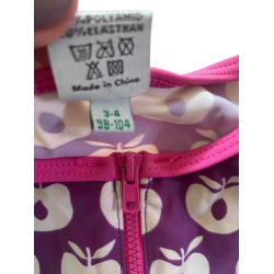 Smfolk - Badetj / Badedragt  i lilla med hvide med bler og lynls, str. 98-104 (3-4 r)