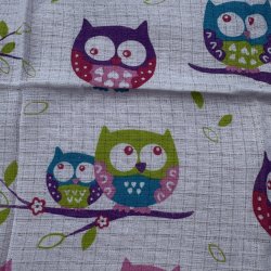 Lulajbaby - Tetrable i 100 % bomuld, med lilla og lyser�de uglemotiver, 70 x 80 cm