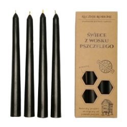 100% Bivokslys / Naturligt Duftlys- Hnddyppede kertelys i sort, glatte, 19 cm, 4 stk.