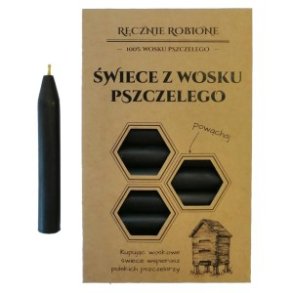 100% Bivokslys/Naturligt Duftlys- Hnddyppede kertelys i sort, sm, 9 cm, 12 stk