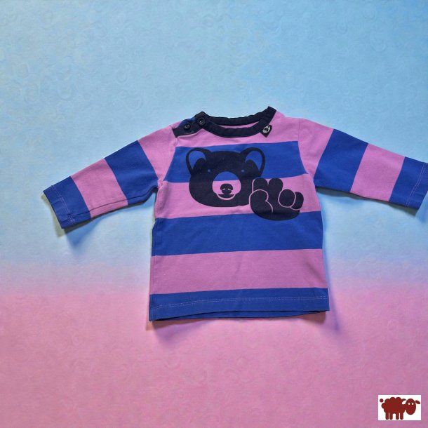 Danef� - Stribbet pigebluse med bamse i lyser�d, bl� og navy farve,  6 mdr.