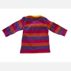 Danef - Pigebluse m. Hej-motivet, stribbet i lilla, lyserd og gul farve,  9mdr.