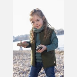 Disana - Uldvest til b�rn � 100% �kologisk merinould, sporty snit, store lommer, Olivengr�n