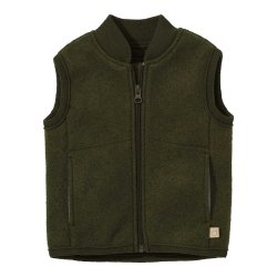 Disana - Uldvest til b�rn � 100% �kologisk merinould, sporty snit, store lommer, Olivengr�n