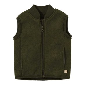 Disana - Uldvest til b�rn � 100% �kologisk merinould, sporty snit, store lommer, Olivengr�n