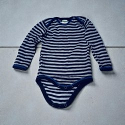 Friends - Drengebody i gr� og sorte striber med uld, brugt, str. 74 cm ( 9 mdr.)