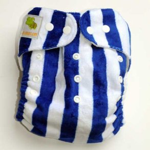 Lulajbaby - MINKY One Size Lommeble - Ekstra Bl�d Polar til din baby /4-16 kg, M�rkebl� Stribber