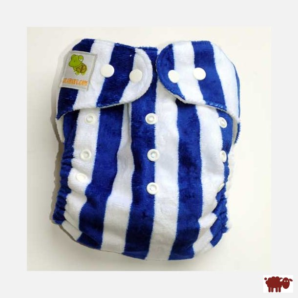 Lulajbaby - MINKY One Size Lommeble - Ekstra Bl�d Polar til din baby /4-16 kg, M�rkebl� Stribber