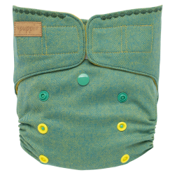 Puppi - Cover til genanvendelige stofbleer i bld merinould Green Herringbone