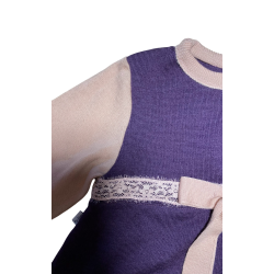 Ty.Bles - Langrmet Pige kjole i merinould, Zero Waste, 104 cm ( 4 r), unik model