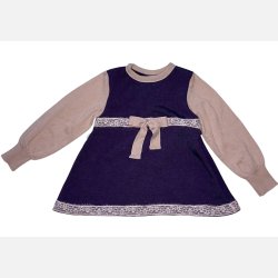 Ty.Bles - Langrmet Pige kjole i merinould, Zero Waste, 104 cm ( 4 r), unik model