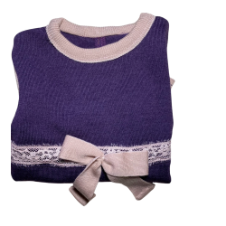 Ty.Bles - Langrmet Pige kjole i merinould, Zero Waste, 104 cm ( 4 r), unik model