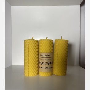 100% Bivokslys// Naturligt Duftlys- Hndlavede bloklys af bivoksplader,  10 cm, 3 stk.