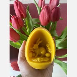 P�ske�g med p�skehare med �g / P�skepynt i Bivoks - H�ndlavet og b�redygtigt lys