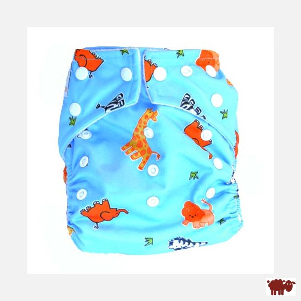 Lulajbaby - PUL Lommeble One Size - Polar Fleece &amp; Justerbar Pasform /4-16 kg, Bl� Safari