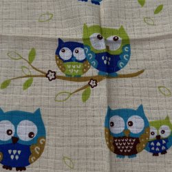 Lulajbaby - Tetrable i 100 % bomuld, med brune og bl� uglemotivet, 70 x 80 cm