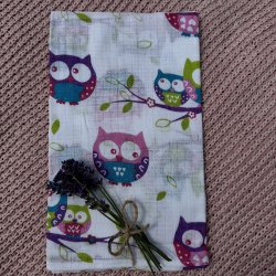 Lulajbaby - Tetrable i 100 % bomuld, med lilla og lyser�de uglemotiver, 70 x 80 cm