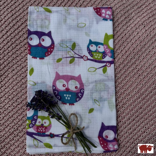 Lulajbaby - Tetrable i 100 % bomuld, med lilla og lyser�de uglemotiver, 70 x 80 cm