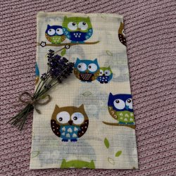 Lulajbaby - Tetrable i 100 % bomuld, med brune og bl� uglemotivet, 70 x 80 cm