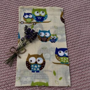 Lulajbaby - Tetrable i 100 % bomuld, med brune og bl� uglemotivet, 70 x 80 cm