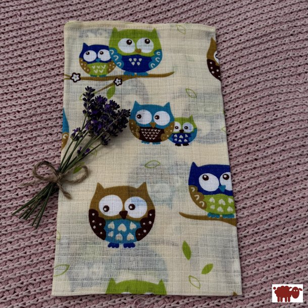 Lulajbaby - Tetrable i 100 % bomuld, med brune og bl� uglemotivet, 70 x 80 cm