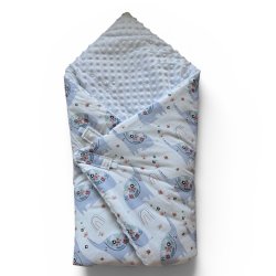 Lulajbaby - Sv�b 2 - i - 1 , Babyvikle med Bomuld &amp; Minky velour, Bl� elefant m�nstre