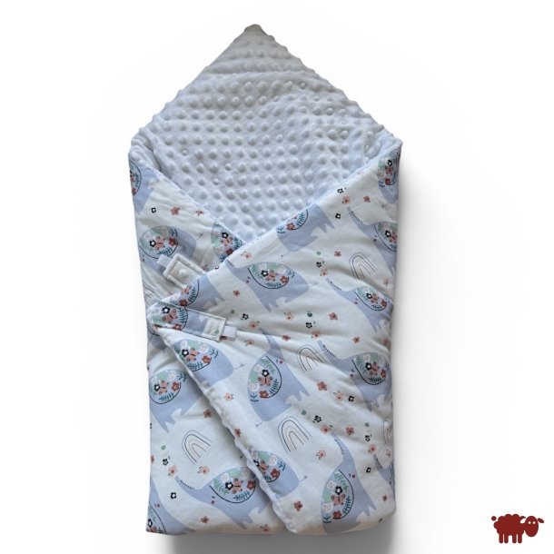 Lulajbaby - Sv�b 2 - i - 1 , Babyvikle med Bomuld &amp; Minky velour, Bl� elefant m�nstre