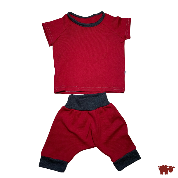 Ty.Bles - Sæt Bluse med korte arme og baggy bukser i merinould, upcykling, 74 / 80 cm (6 -12 mdr.)