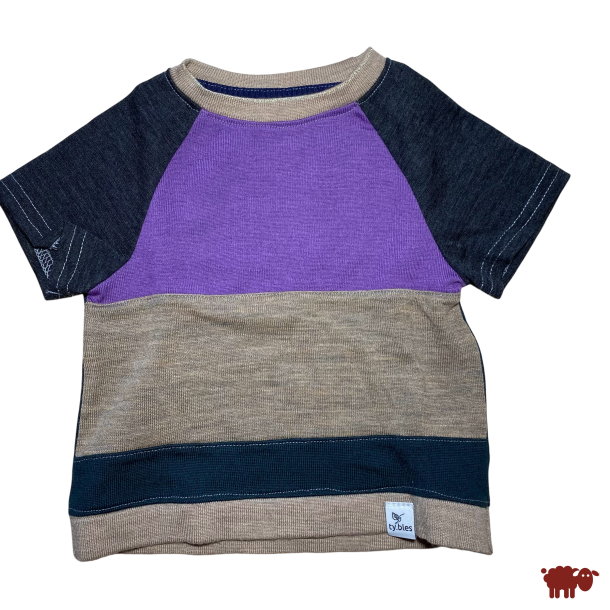 Ty.Bles - Bluse med korte arme/ t-shirt i merinould, upcykling, 62/68 cm (3-6 mdr)