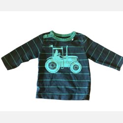 Danef - Bluse m. traktor, grn med stribber, 6 mdr.