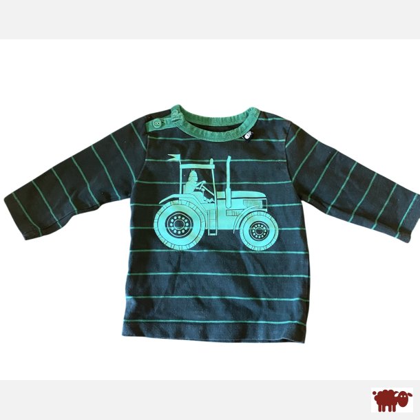 Danefæ - Bluse m. traktor, grøn med stribber, 6 mdr.