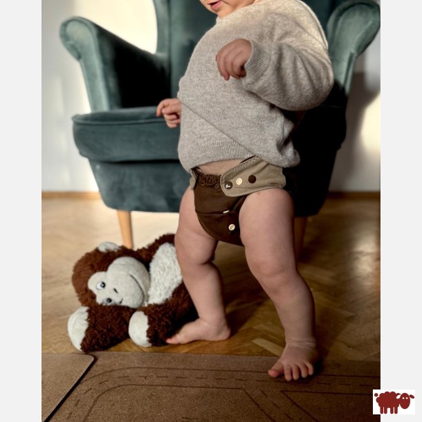 Puppi - Cover til genanvendelige stofbleer i bl�d merinould ��Praline Chocolade��, new color