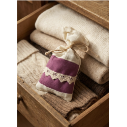 Puppi - Lavendelgarderobepose i naturlige materialer med uld &amp; blonder