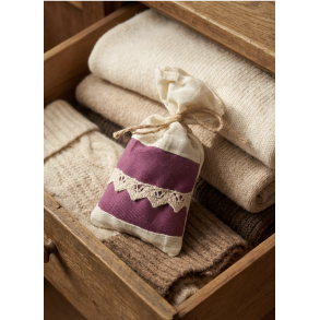 Puppi - Lavendelgarderobepose i naturlige materialer med uld & blonder