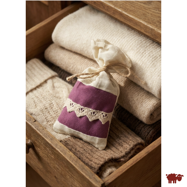 Puppi - Lavendelgarderobepose i naturlige materialer med uld &amp; blonder