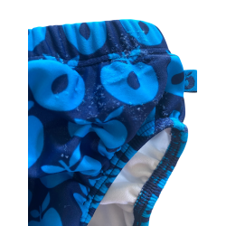 Smfolk - Badetj / Badebukser  i mrkebl med bler, str. 80-86 cm