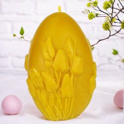 Stor P�ske�g dekoreret med tulipaner / P�skepynt  i Bivoks - H�ndlavet og b�redygtigt lys