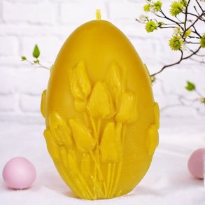 Stor P�ske�g dekoreret med tulipaner / P�skepynt  i Bivoks - H�ndlavet og b�redygtigt lys