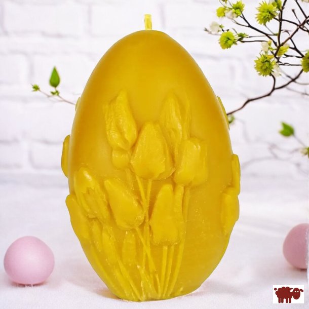 Stor P�ske�g dekoreret med tulipaner / P�skepynt  i Bivoks - H�ndlavet og b�redygtigt lys