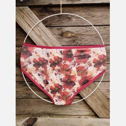 Tymoszku - Premium Menstruationstrusser i bomuld &amp; bambus, FIGI, XL � H�ndsyet | R�de Valmuer