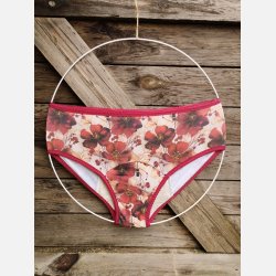 Tymoszku - Premium Menstruationstrusser i bomuld &amp; bambus, FIGI, XL � H�ndsyet | R�de Valmuer